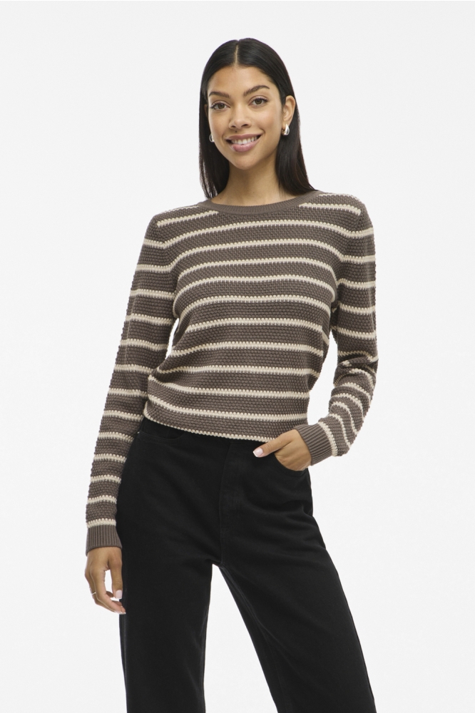 VIDALO O-NECK L/S STRIPE KNIT TOP- 14101685 Falcon/SANDSHELL
